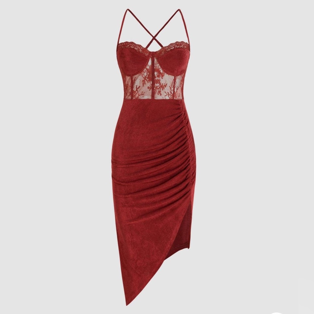 ♥️ 5x$15 Lace ruched split cami midi dress